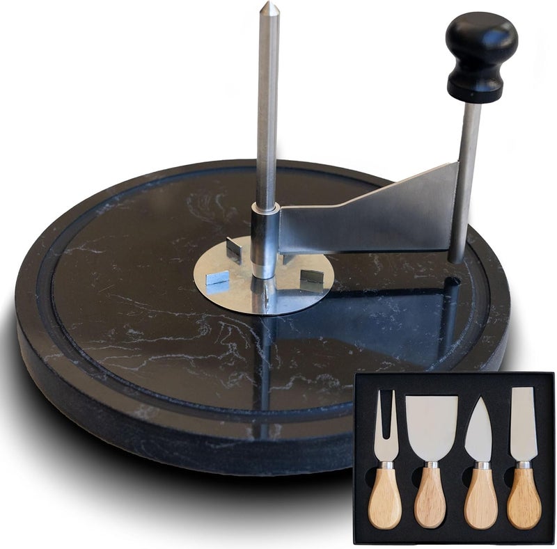 Drovier Cheese Curler Marble and steel + Cheese Knife Set - Cheese Shaver - Cheese Wheel Curler - Girolle Cheese Shaver - Tete de Moine Cheese Curler- Girolle - Spiral Cheese Shaver - Cheese flower Cutter - Image 1